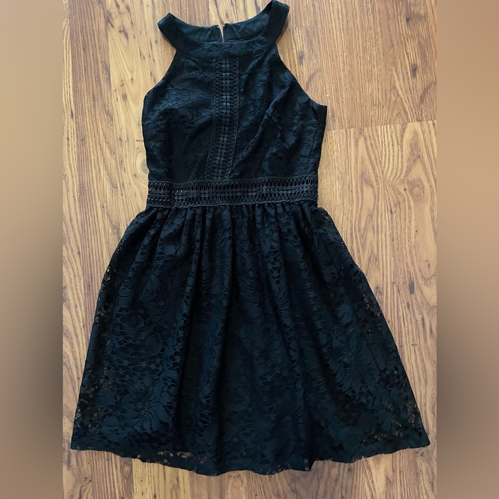 by & by Black lace halter dress size 3